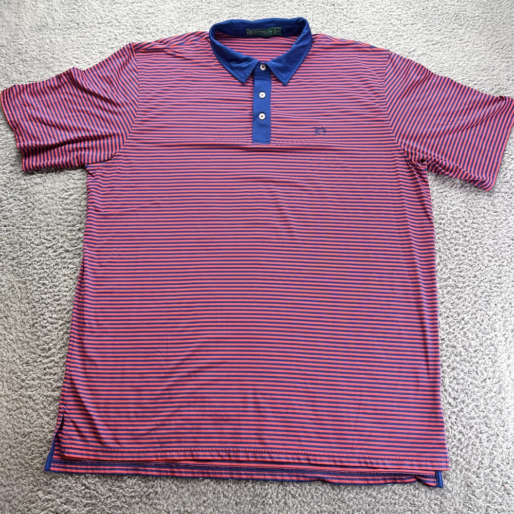 Southern Tide Club Polo Shirt Mens 2XL Striped Blue Orange Performance Golf